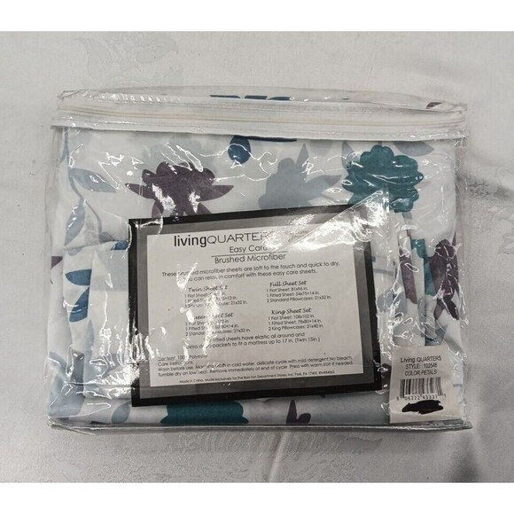 Living Quarters Easy Care Brushed Microfiber Full Sheet Set - "Petals" Floral - Picture 2 of 2